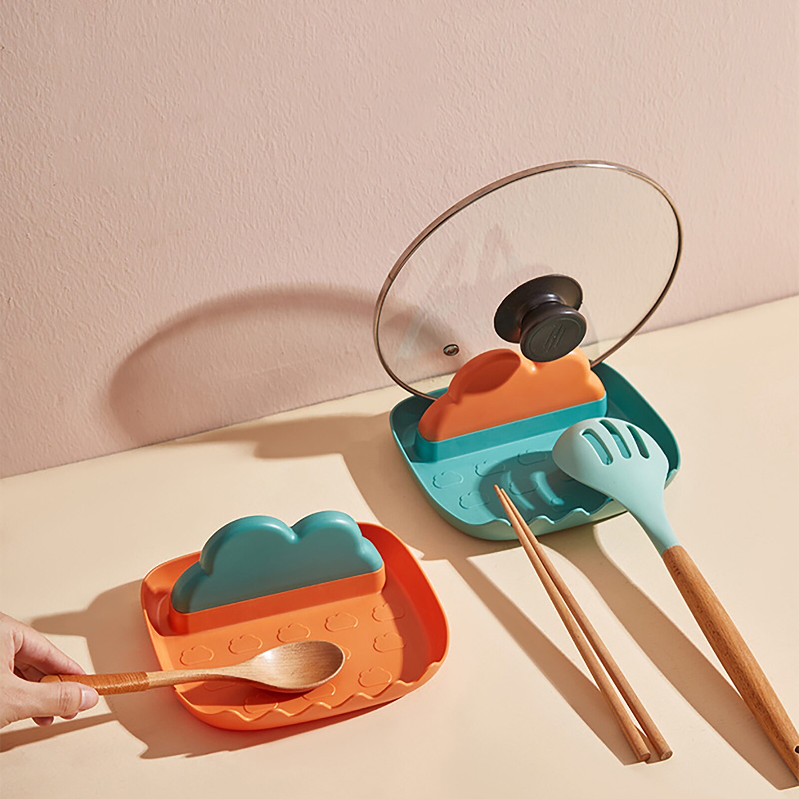 Silicone Utensil Rest with Drip Pad Kitchen Cloud Rack with Pot Lid Holder Utensil Holder for Stove Top Spatulas Spoons Ladles