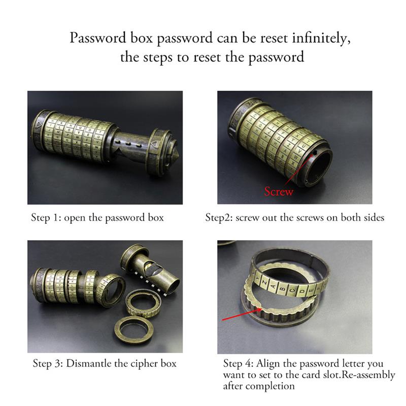 Leonardo Da Vinci Code Toys Metal Cryptex Locks Wedding Valentine's Day Letter Password Escape Chamber Props 2 Free Rings