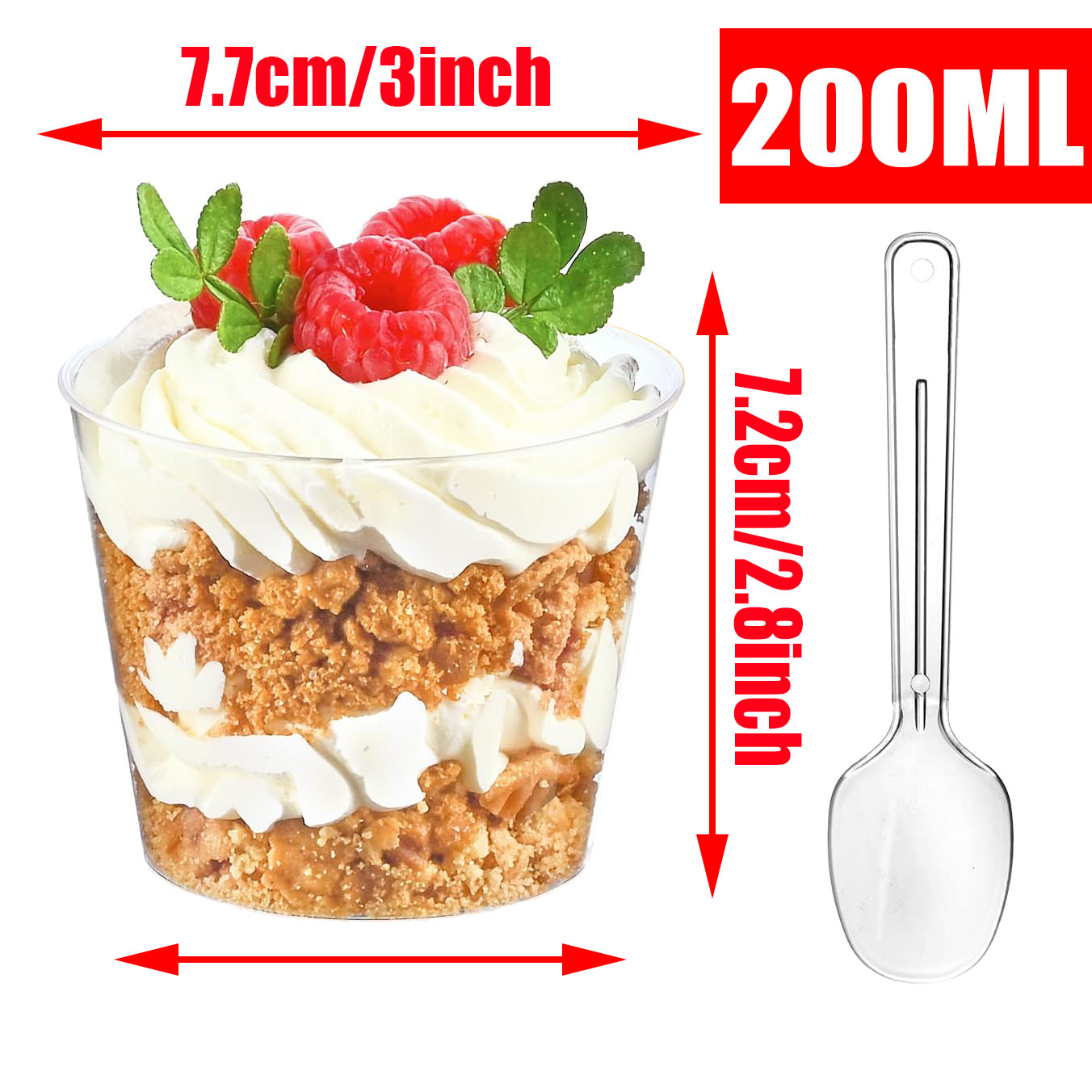 20Pack Plastic Mini Dessert Cups with spoons Parfait Appetizer Cups Party Clear Pudding Fruit Ice Cream Cup Dessert Shot Glasses: green