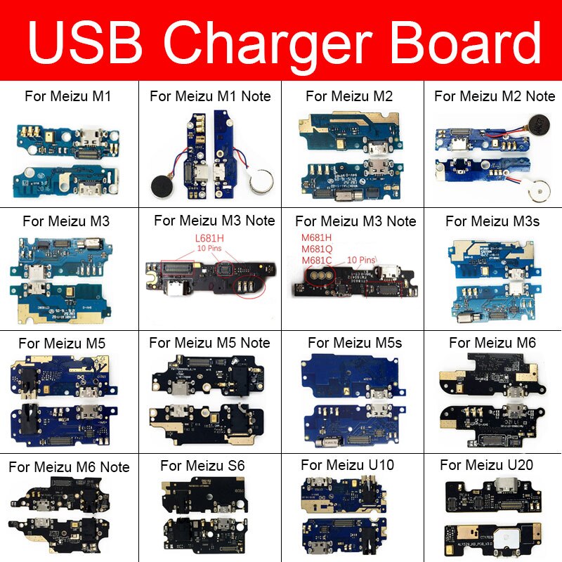 Usb-opladning oplader jack port board til meizu meilan  m1 m2 m3 m3s m5 m5s m6 s6 u10 u20 max note usb stik oplader board