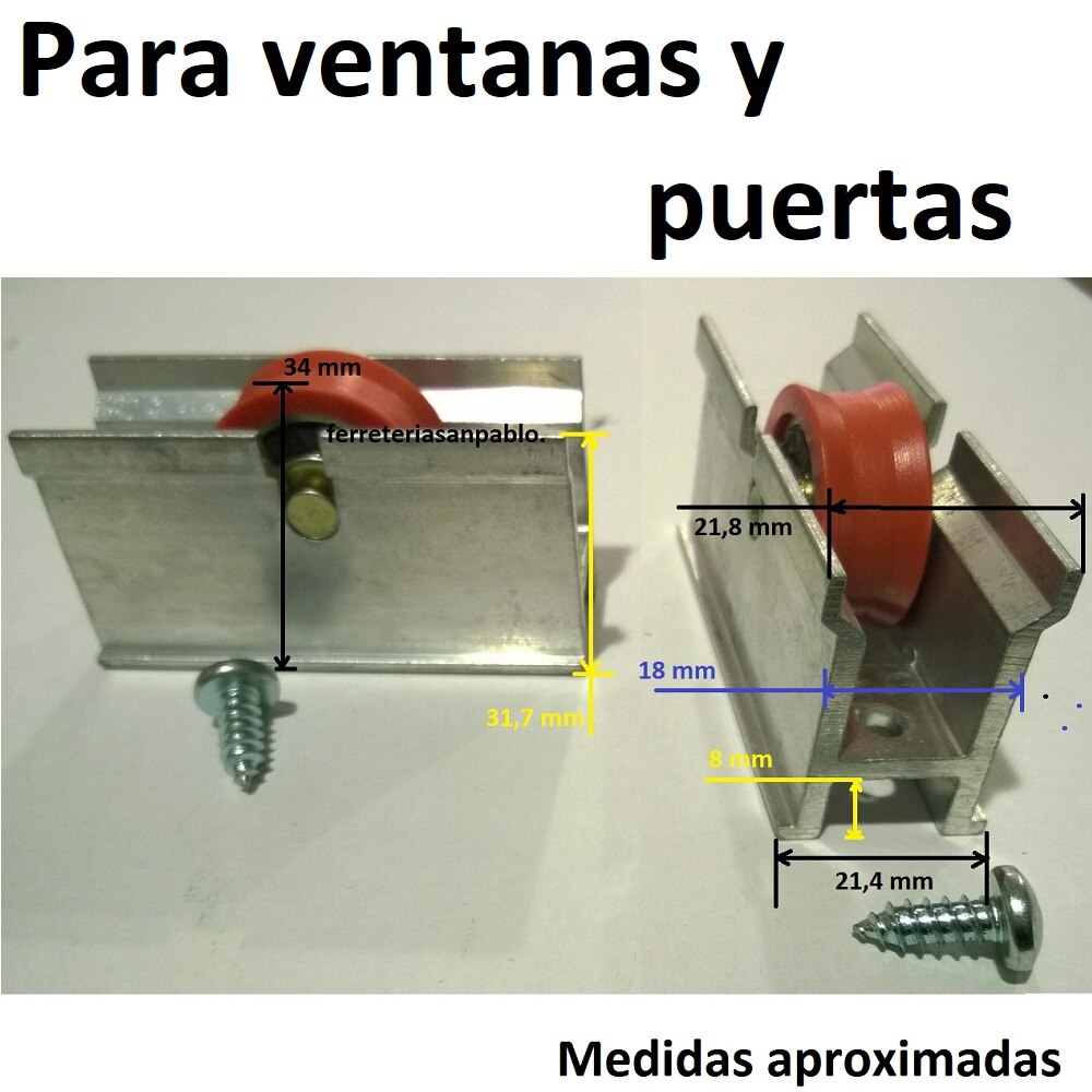 1 Rueda de ventana ó puerta con su carcasa J8. Anchura de carcasa 21,8 mm. Recambio para ventanas y puertas aluminio climalit antiguas rodamientos rodamiento recambios