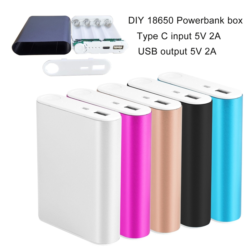 Legering Usb C Input 5V 2A Usb Uitgang 4X18650 Diy Power Bank Box Case Kit Batterij Oplader voor Mobiel Smartphone Tablet