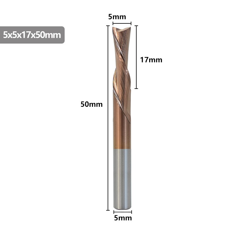 Left Hand Down Cutter 2 Flute Milling Cutter TiCN Coating CNC Router Bit 4/5mm Shank For Aluminum Cutting Tool Spiral End Mill: 5x17x50L