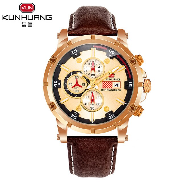 Handgemaakte Natuurlijke Houten Horloges Chronograaf Datum Sport Heren Horloges Top Luxe Horloge Met Japanse Beweging Voor: Gold-Alloy