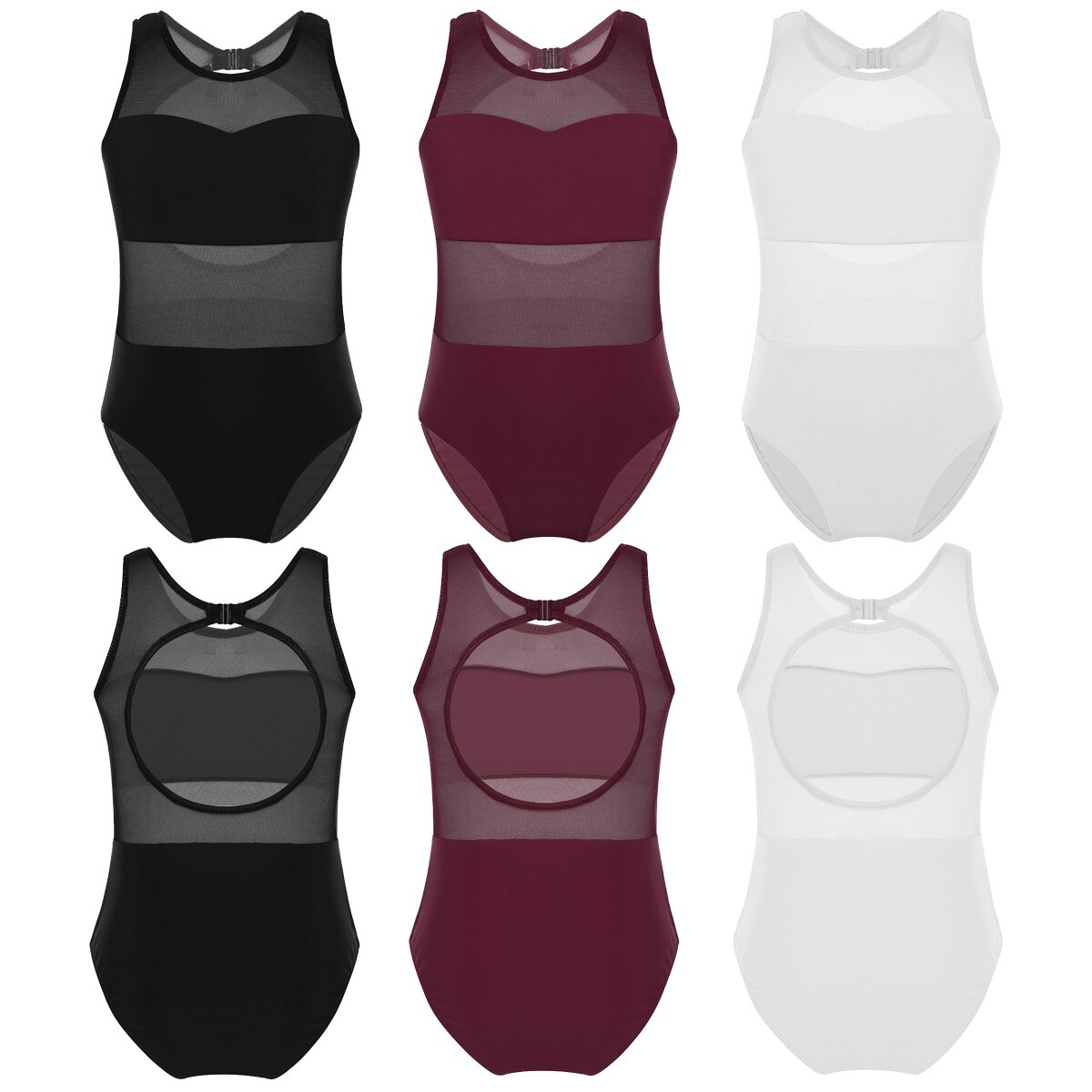 TiaoBug Kids Teens Mesh Splice Cutout Ballet Dance Leotard Girls Gymnastics Leotard Ballerina Costume Dance Wear