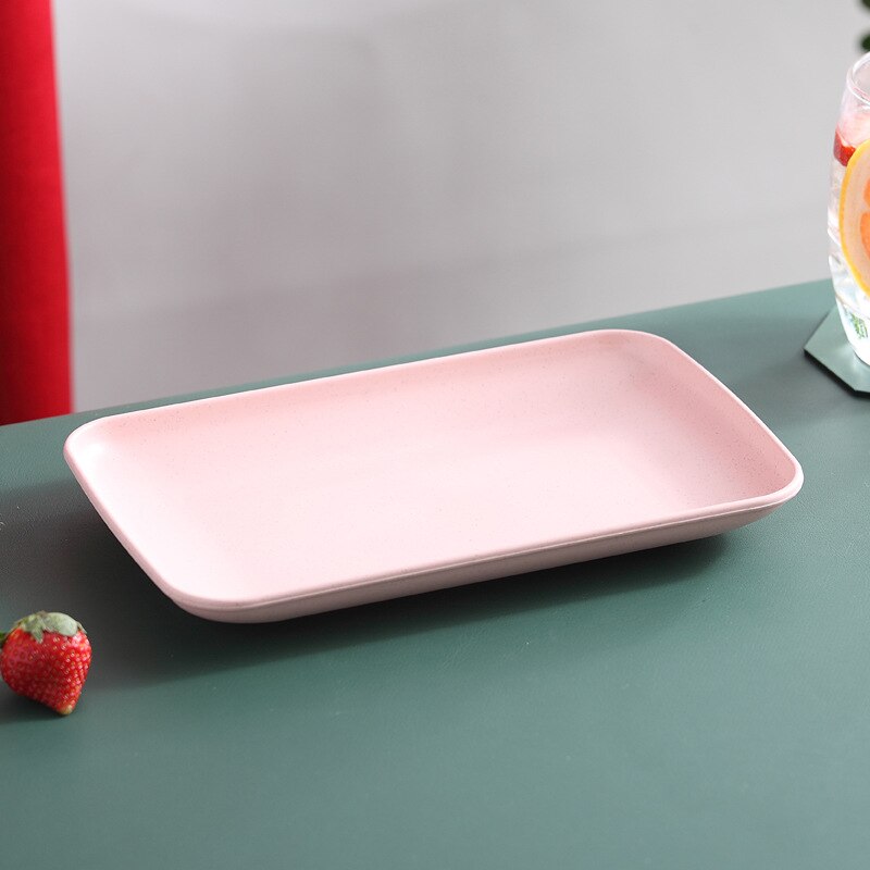 Plato Rectangular de paja de trigo para postre, Sushi, Pasta, cena, vajilla saludable, utensilios de cocina: Pink