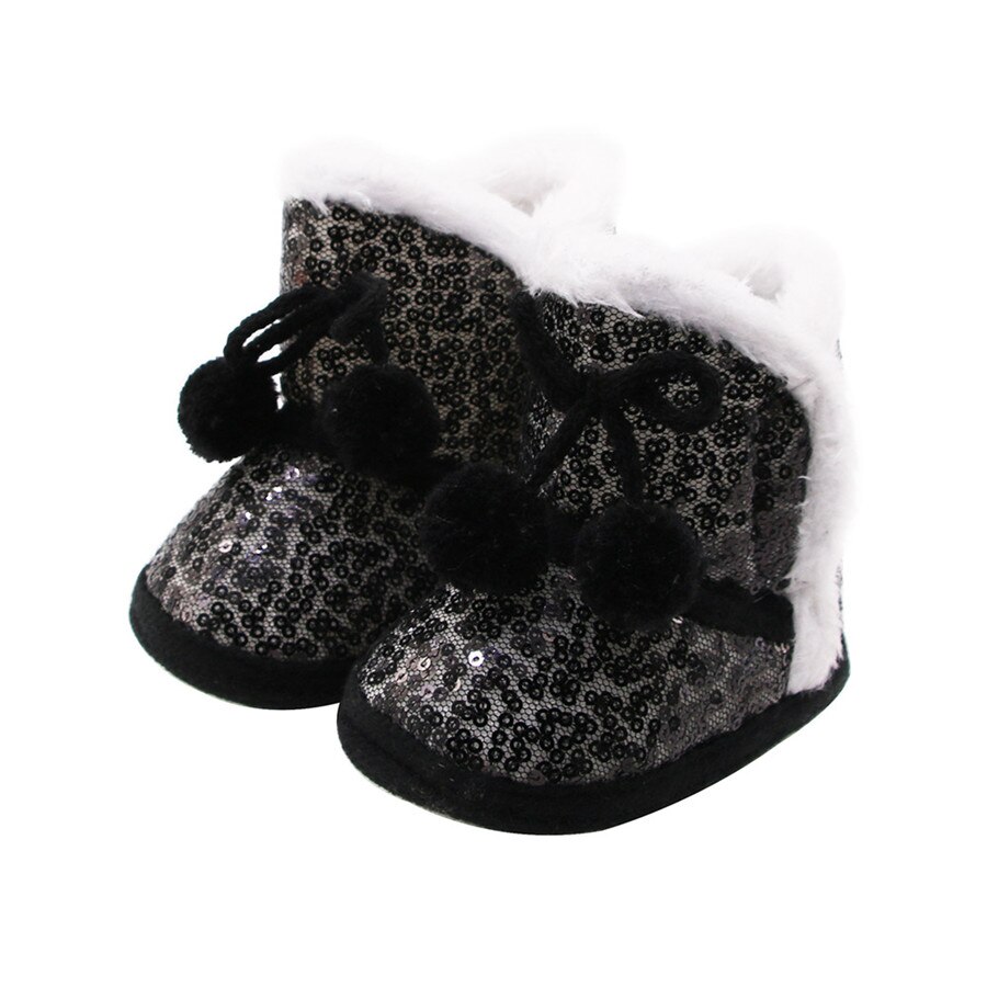 Hiver bébé garçon fille Sequin bottes de neige avec boule en peluche infantile anti-dérapant enfant en bas âge chaussures -né coton chaussure -né bébé chaussures: C / Size 14