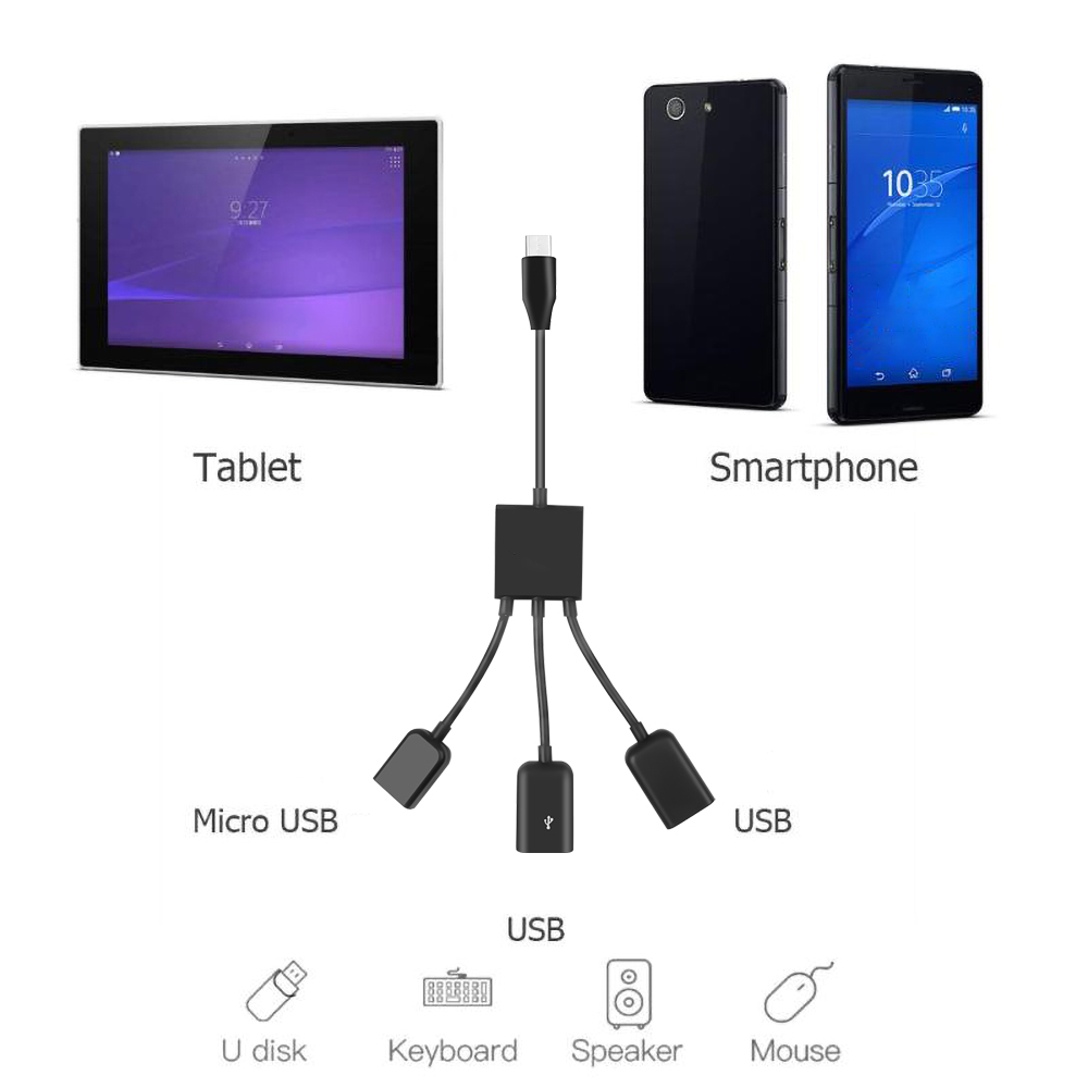 Kebidu OTG 4 puerto de tipo-C Cable USB Hub de carga de Cable de adaptador de conector USB 3,1 tipo C a Micro cargador de alimentación USB Cable