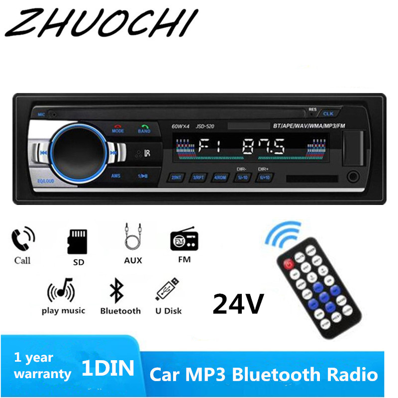 1 Din 24V Auto Radio Stereo Speler Digitale Bluetooth MP3 Speler 60Wx4 Fm Radio Stereo Audio Muziek Usb/sd Met In Dash Aux Input