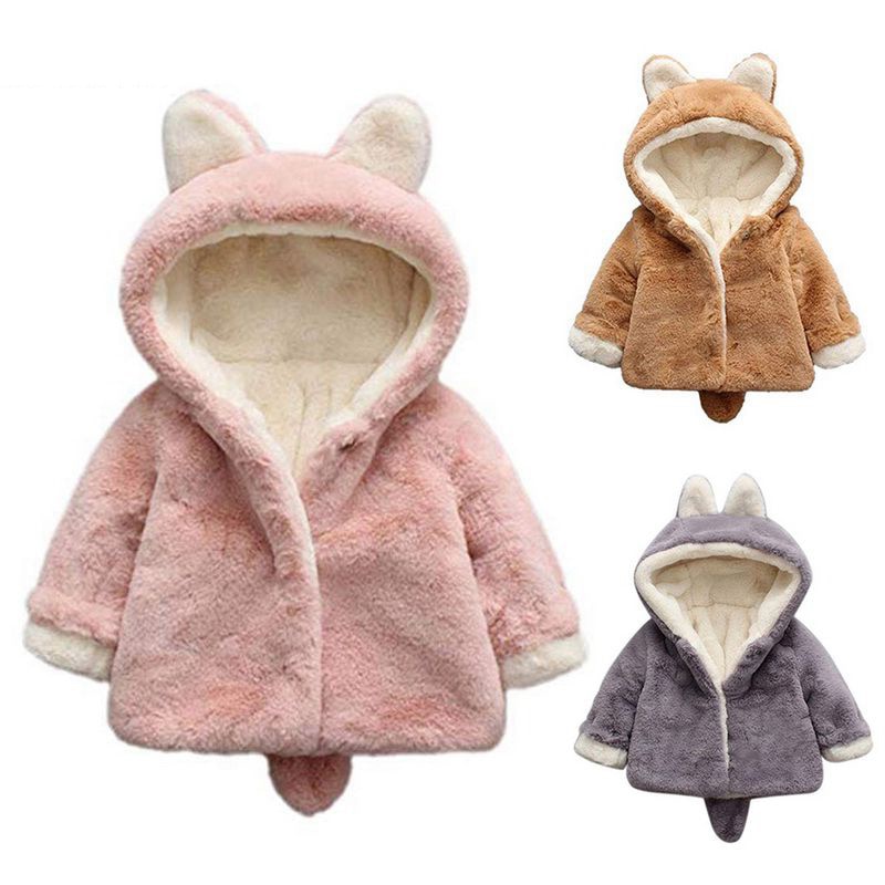 Infant Girls Fur Coats Autumn Winter Thick Jackets Girls Warm Hooded Outerwear Coat Newborn Clothes Baby Cute Rabbit Playsuit