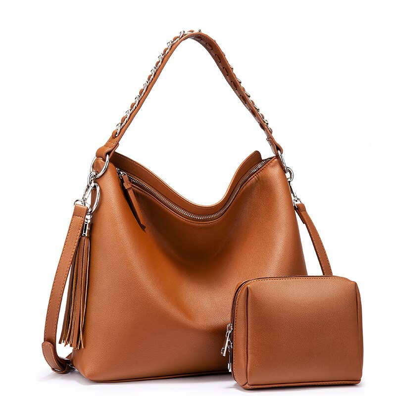 Bolso de mujer LOVEVOOK Bolso grande hobo set para damas bolso de hombro famoso bolso cruzado de cuero pu mini bolso de maquillaje embrague: Brown