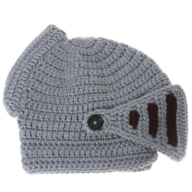 Roman Knight Helmet Caps Winter Warm Hats For Family Novelty Handmade Knit Hats Father Kids Beanies Cap Party Mask: graychild