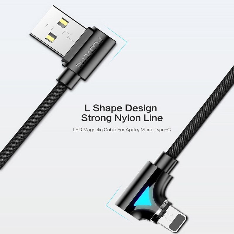Light emitting Apple charging cable 1 meter elbow type-C Android magnetic data cable