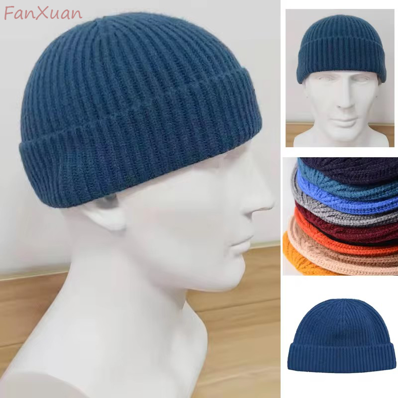 Bonnets courts en tricot pour hommes et femmes, chapeaux d'hiver, couleur unie, casquette Skullies