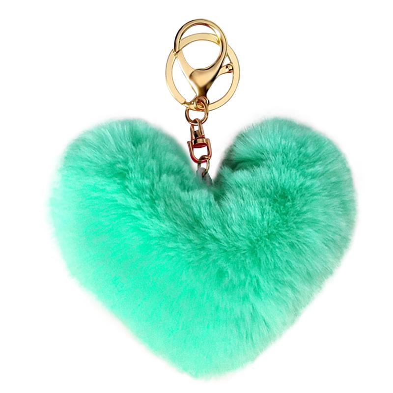 2020 New Lovely Heart Keychains Women's Pom Poms Faux Rex Rabbit Fur Ball Key Chains Girl Bag Hang Car Key Ring Pendant: 14