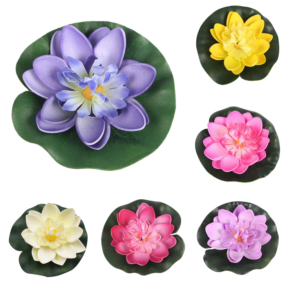 5pcs Artificial Lotus Water Lily Floating Flower Pond Tank Plant leaf Ornament 10cm Home Wedding Garden Pond Pool Decoration