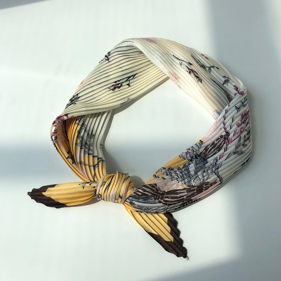 DVLWS gros soie-like femmes foulard plissé petit carré léopard imprimé écharpe cheveux bande décoration femmes écharpe: Jaune