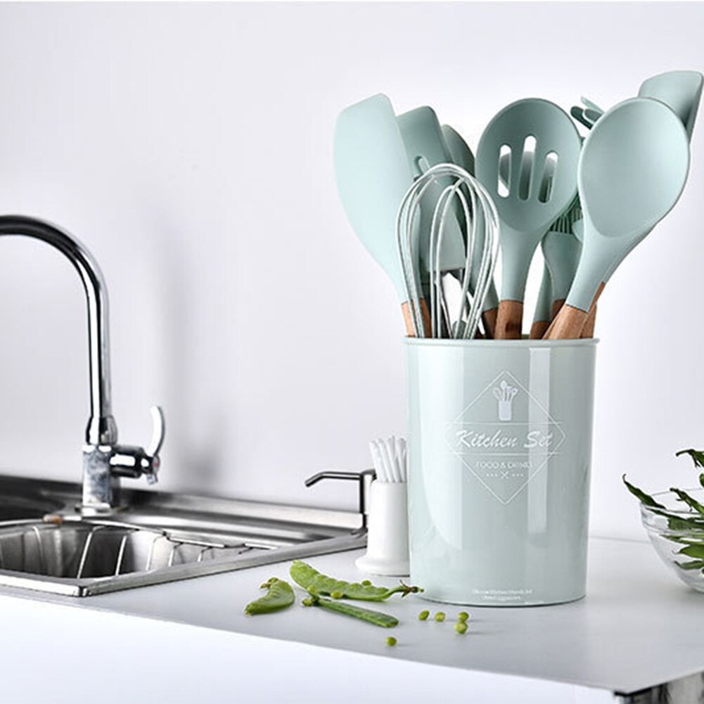 Silicone Kitchen Utensil Set Non-stick Silicone Cooking Tools Kitchenware Storage Holder BDF99