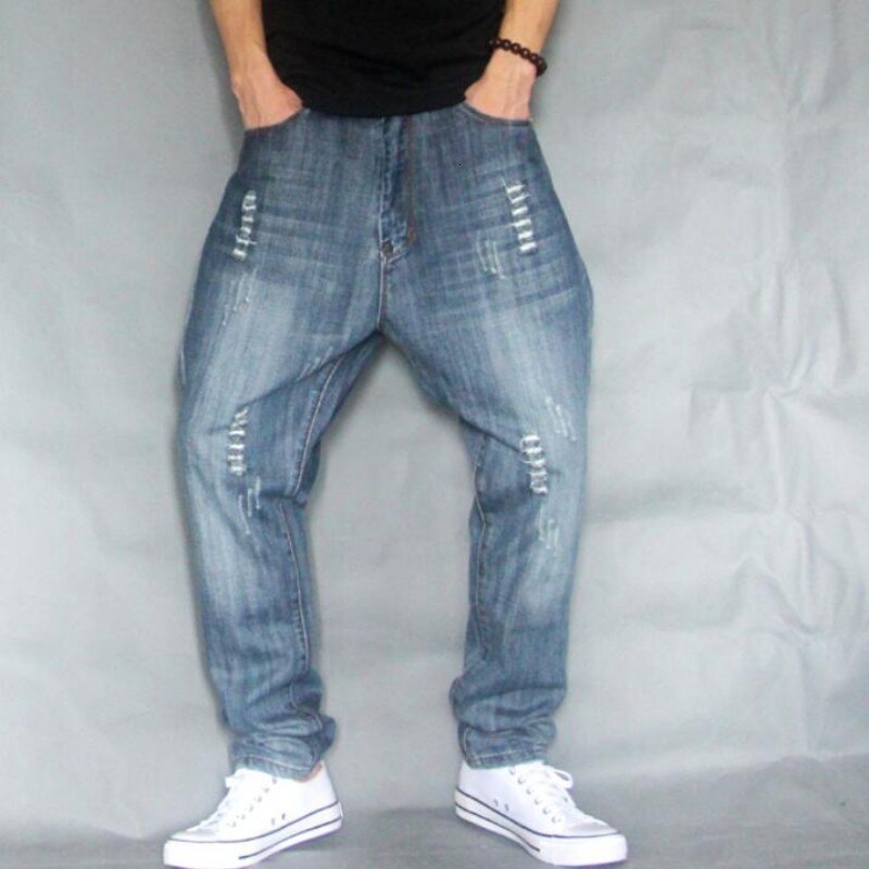 Top Mens Cargo Jeans Broek Gat Ripped Hip Hop Baggy Jeans Heren Loose Fit Casual Broek Katoen Maat 40 42