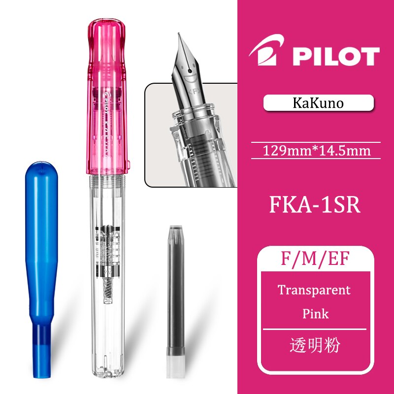 PILOT édition limitée KAKUNO Smiley stylo plume FKA-1SR spécial EF / F / M pointu bureau pratique échange de mots cartouche d'encre: pink / F