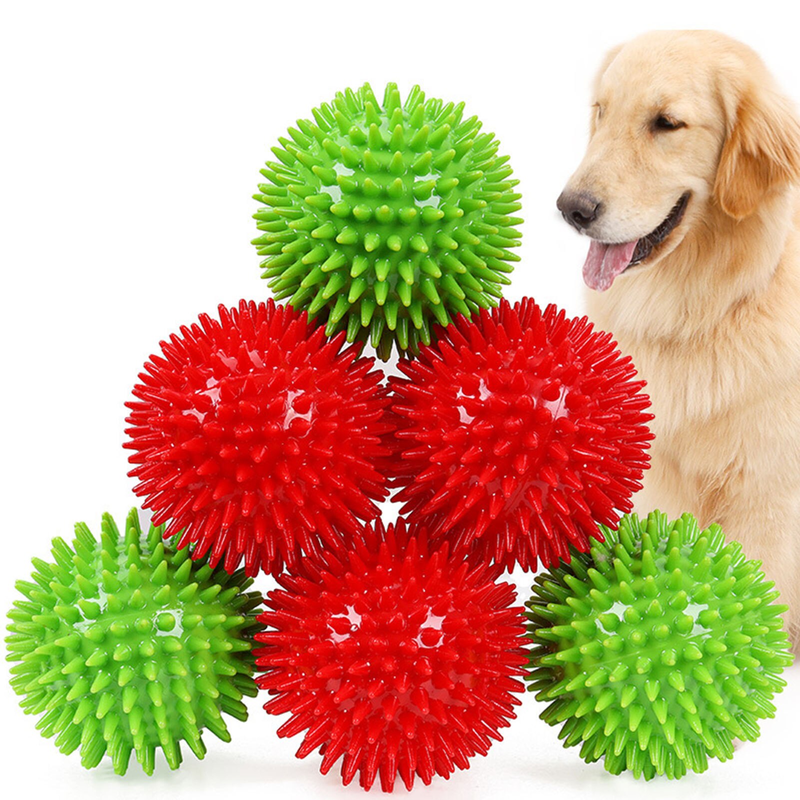 Dog Squeaky Ball Pet Spike Ball Fetch Chewing Ball Teething Toy