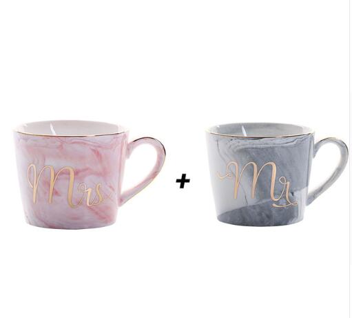 380ml Marble Ceramic Mug Travel Coffee Mug Milk Tea Cups Mr and Mrs Mugs Pink Gold Inlay Breakfast Home Decor: 2pcs4