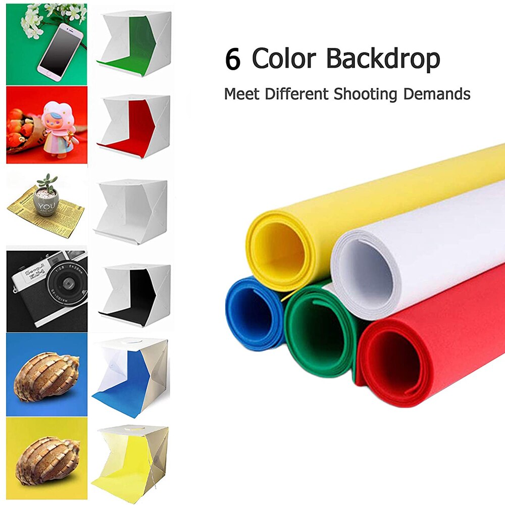 Fotostudio lysboks bærbar softbox lysboks telt med 6 farver baggrunde til studio fotografering boks led lys 24*23*22cm
