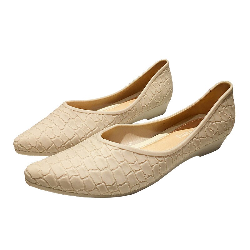 Plastic Jelly Shoes Woman's Low Heel Casual Pumps Pointed Toe Spring Slip On Plastic Rain Shoes Waterproof