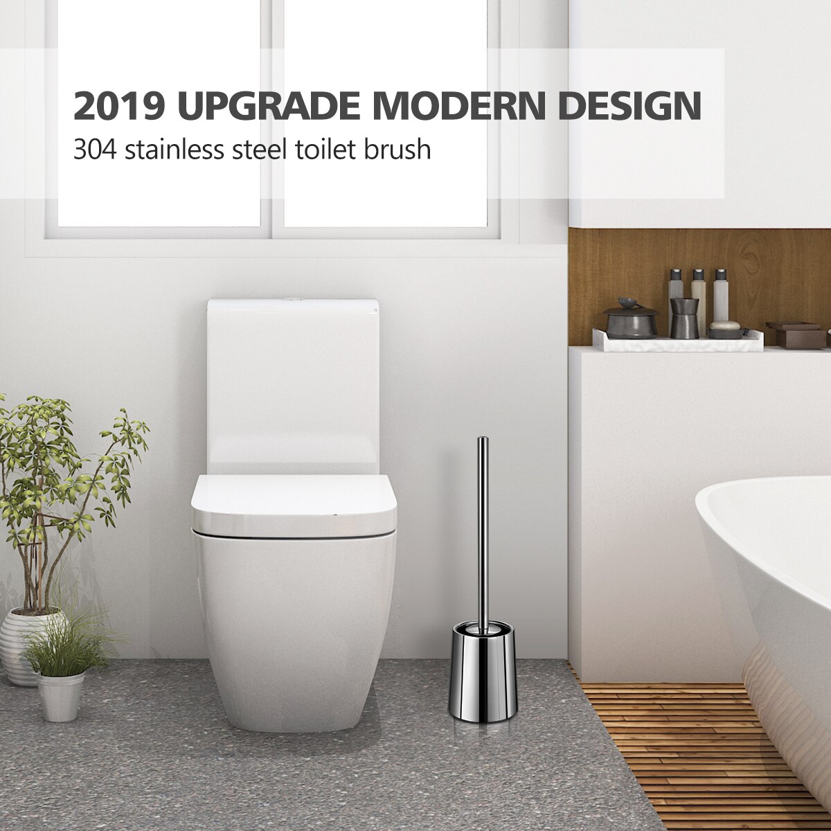 HOMEMAXS 2PCS Toilet Brush With Holder Good Grip Stainless Steel Toilet Bowl Cleaner Brush Set for Bathroom (Polished)