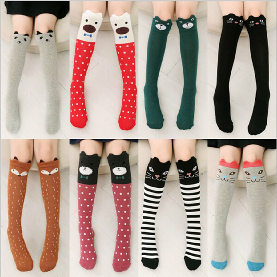 Skolebarn små piger knæhøje lange sokker børn ræv / kat print bomuld varme benstøvler til pige tilbehør til tøj
