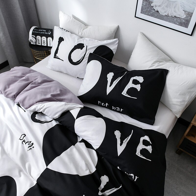 Zwart En Wit Beddengoed Set Liefde Letters Cool Dekbedovertrek Set Moderne Dekbed Cover Spreien 3Pcs Koningin Koning Thuis textiel