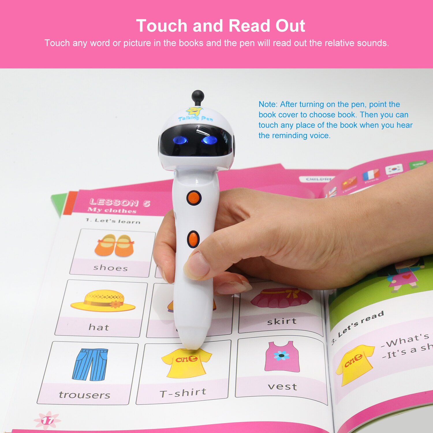 Digitale børn engelsk talende pen med 3 interaktive bøger 6 sprog læringsenhed voice learning pen kit pædagogisk værktøj