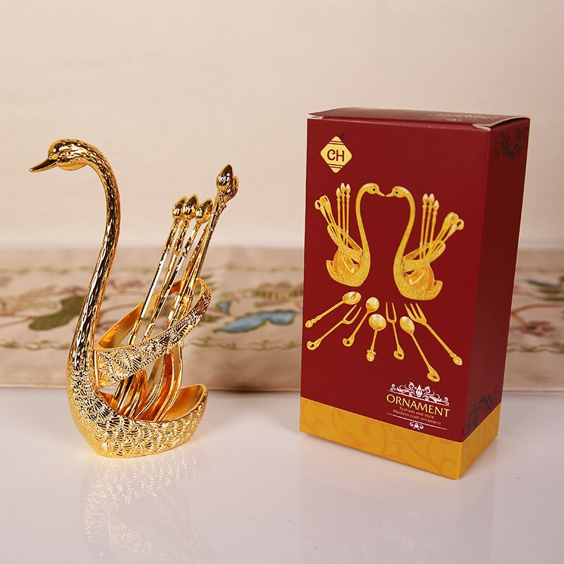 Fruit fork set zinc alloy lovely household fruit sticks with European fork Swan shaped tableware mini spoon tiny spoon