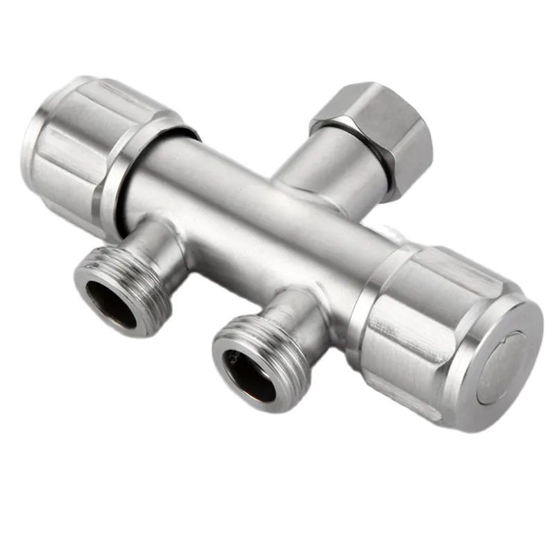 1PC Bibcock 304 Stainless Steel Washing Machine Faucet One-in 2-Out Double Outlet Adapter Tap Thread G1/2'