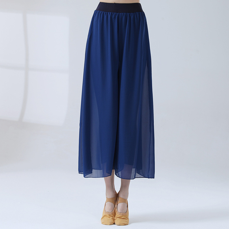 Culottes in chiffon da danza classica per donna Pantaloni a gamba larga a 2 strati Danza moderna Pratica fluida allentata costume di danza popolare cinese