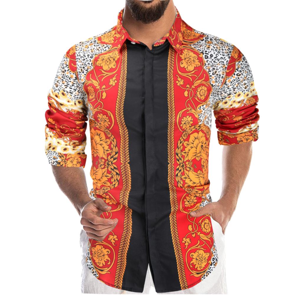 Royal print rød skjorte mænd luksus afslappet camisas hombre manga larga business formelle slanke herre kjole skjorter