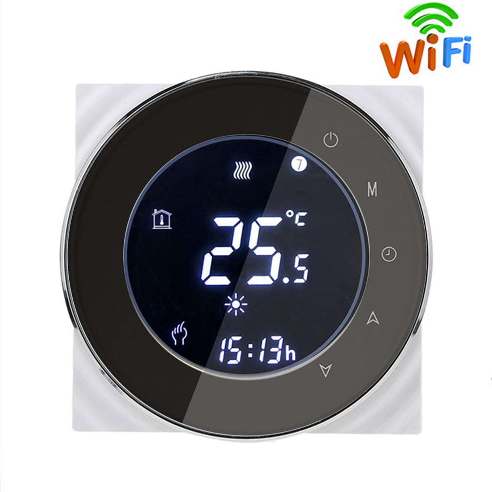 THP6000GCLW Water/Gas Boiler Thermostat Backlight WIFI 3A Weekly Programmable LCD Touch Screen Works with Alexa Google