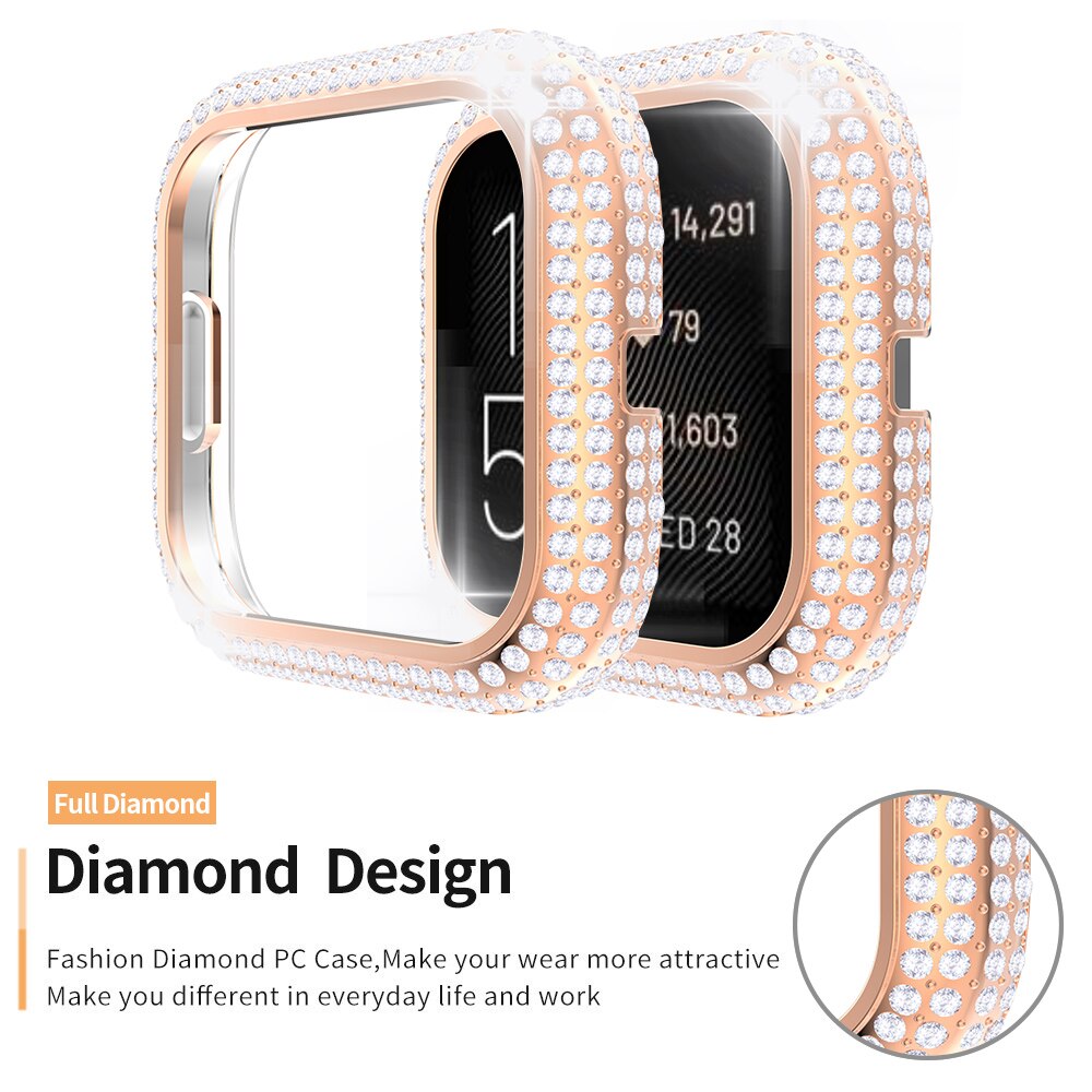Coque de protection en strass pour Fitbit Versa 2 3 Sense, étui rigide scintillant pour montre, coque en diamant PC, cadre fin