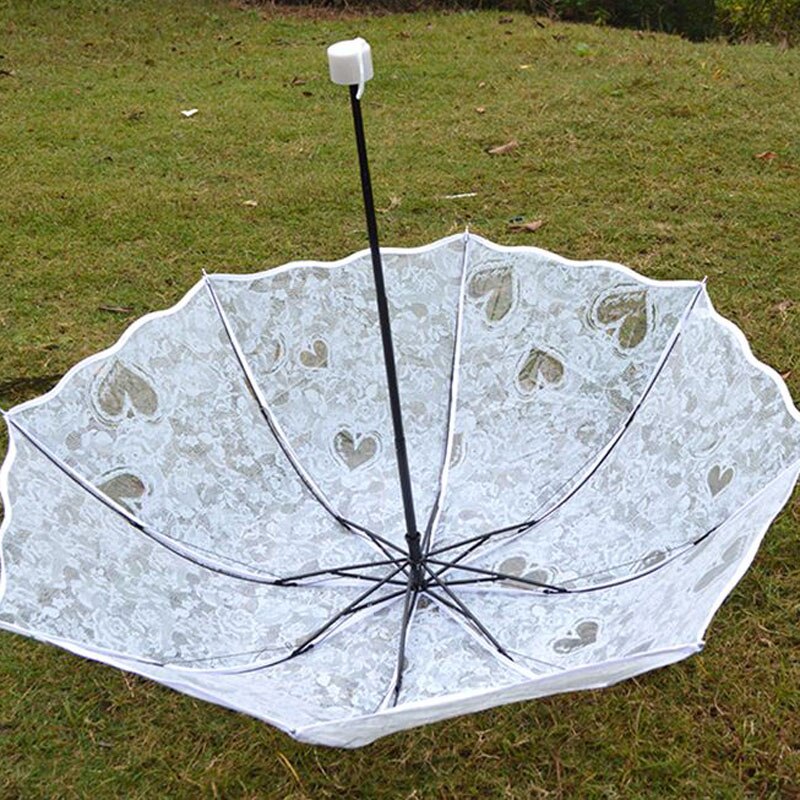 Branco transparente dobrável guarda-chuva chuva feminino à prova dwaterproof água plástico claro rendas casamento parasol feminino 8 costelas atividade guarda-sóis