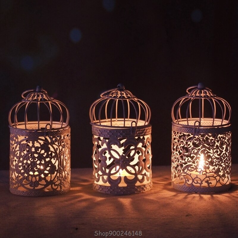 Hollow Holder Candlestick Tealight Hanging Lantern Bird Cage Vintage Wrought N18 20