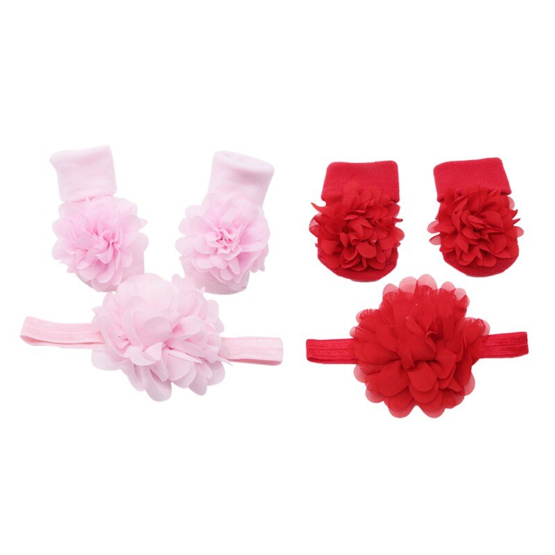 2PCS/Set Newborn Soft Socks Baby Big Velvet Stretch HeadBand+Non-slip Cotton Socks Two-piece Children Headwear Hairband