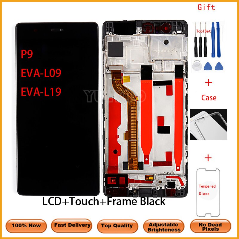 5.2 ''oryginalny LCD do Huawei P9 LCD EVA-L09 L19 L29 wyświetlacz LCD z ekranem dotykowym Digitizer zgromadzenie zamiennik z ramą: Black WithFrameGift