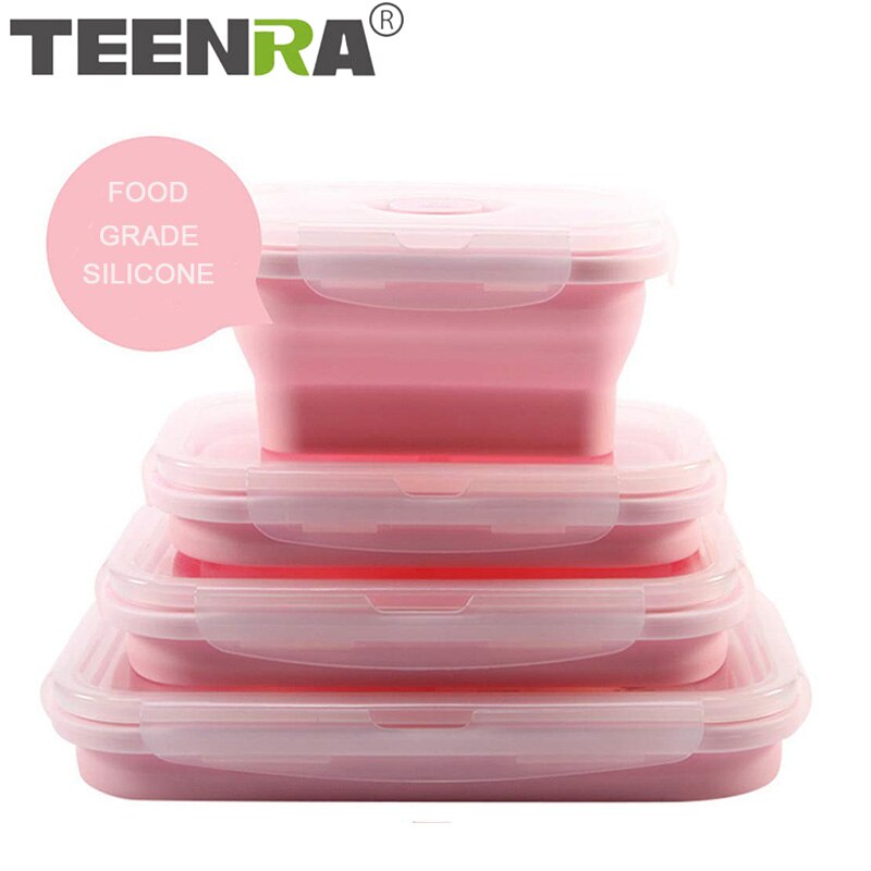 TEENRA Silicone Collapsible Lunch Box Set Silicone Food Container Storage folding Food Bento Lunch Box Microwave Dishwasher Safe