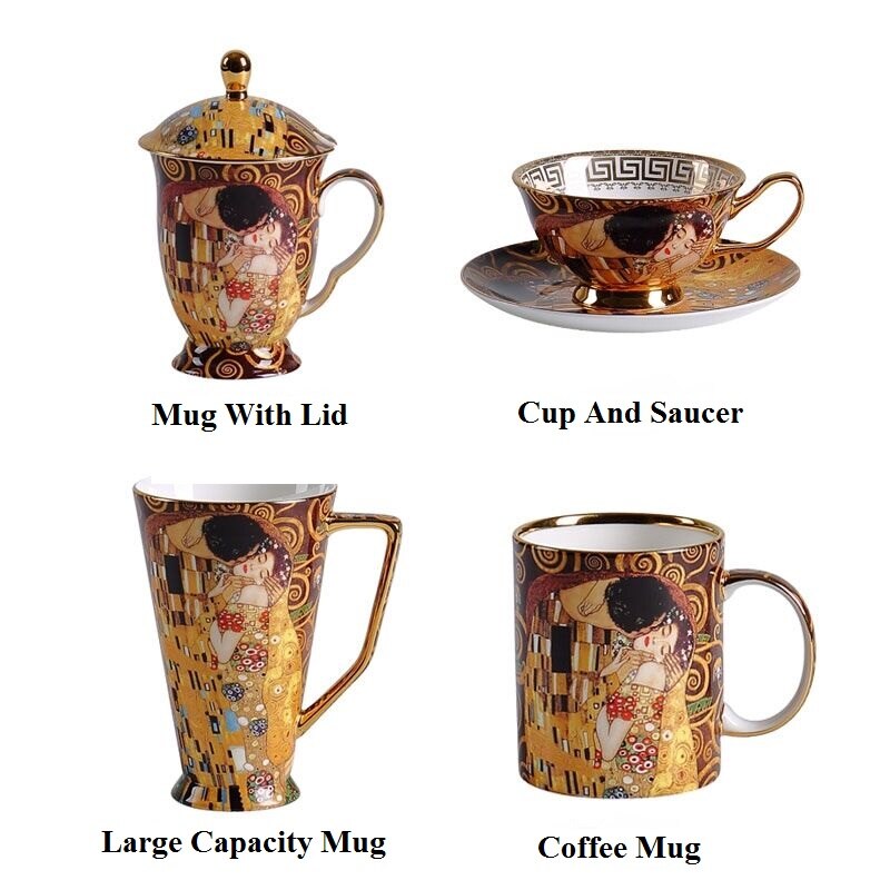 Decorazioni per la casa Klimt Kiss tazze in porcellana tazze da caffè Gustav Klimt Bone China tazza da tè ufficio per matrimoni bicchieri regali di compleanno