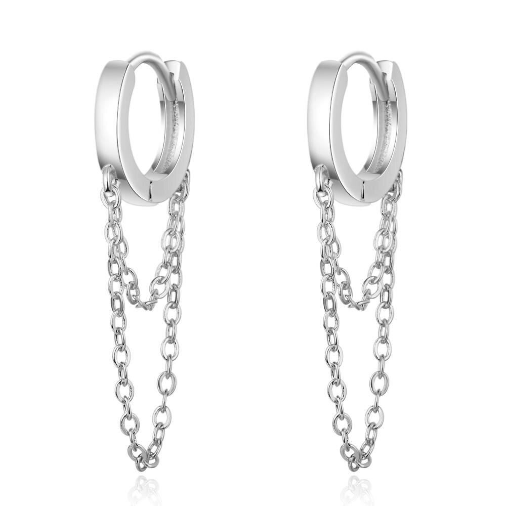 Pendientes de aro de doble capa para mujer, de Plata de Ley 925, estilo Punk, Color dorado, joyería para Oreja a los mejores amigos, S-E995: Silver Color