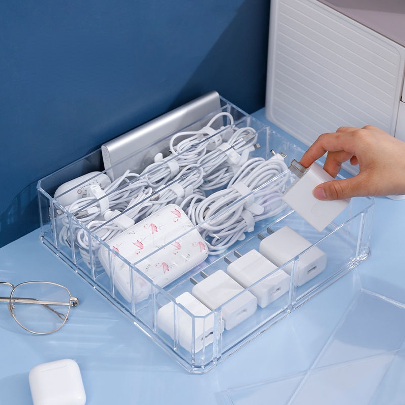 Boîte de rangement de câbles de données, bureau disposé le chargeur gestion des câbles artefact acrylique Transparent avec couvercle organisateur