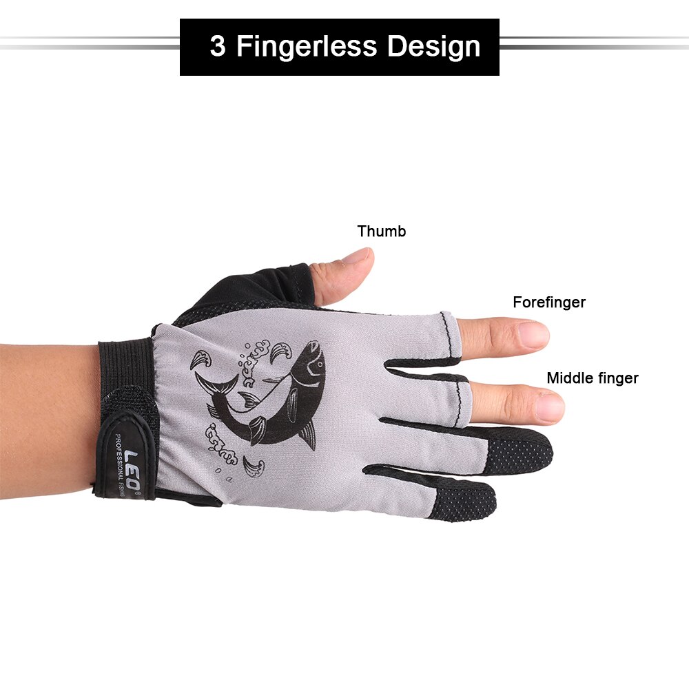 LEO gants de pêche 1 paire/lot 3 doigt coupe extérieur respirant gants Nylon matériel pour Pesca 3 couleur