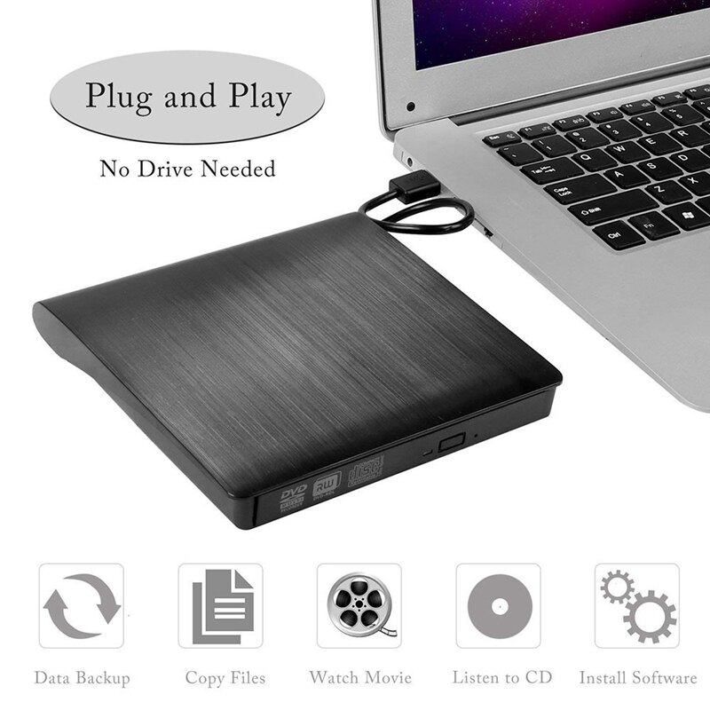 Externe dvd-drive, slanke harde kunststof usb 3.0 dvd-behuizing, herschrijver, brander, cd-rom-behuizing voor laptop, cd/dvd optische drive