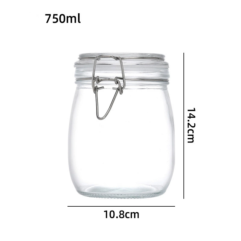 Bocaux en verre transparent avec couvercles articulés hermétiques et joint en caoutchouc anti-fuite, conteneurs en verre de stockage à bouche large de 380/500/750/1000ml: Rouge