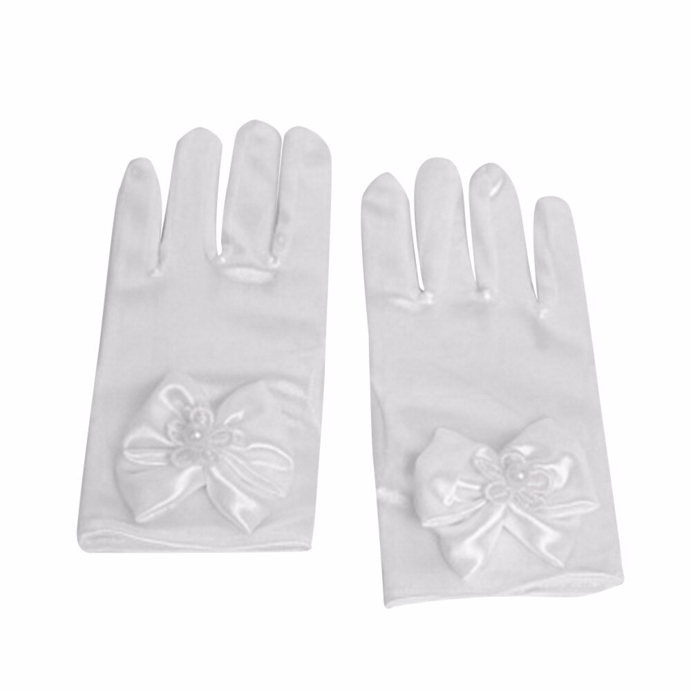 1 par 2 färger spädbarn bebis barn flickor handskar vantar barn korta festhandskar bröllop barn flickor solida bowknot handskar: Vit